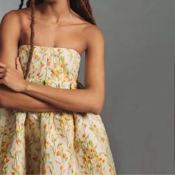 Anthropologie Maeve Strapless Jacquard Floral Babydoll Dress - Picture 2 of 3